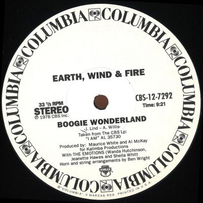 Earth Wind, Fire — Boogie Wonderland / September vinyl cover