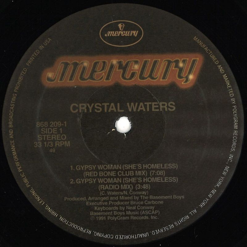 Crystal Waters — Gypsy Women - She's Homeless vinyl cover