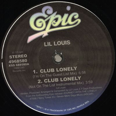 LIL Louis — Cub Lonely vinyl cover