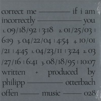 Philipp Otterbach — CORRECT ME IF I AM INCORRECTLY YOU LP vinyl cover