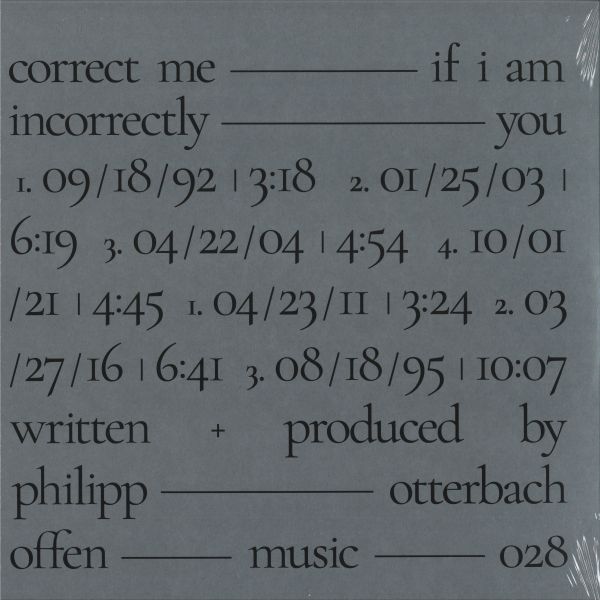 Philipp Otterbach — CORRECT ME IF I AM INCORRECTLY YOU LP vinyl cover