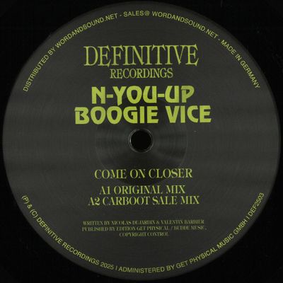 N-You-Up, Boogie Vice — Come On Closer vinyl cover
